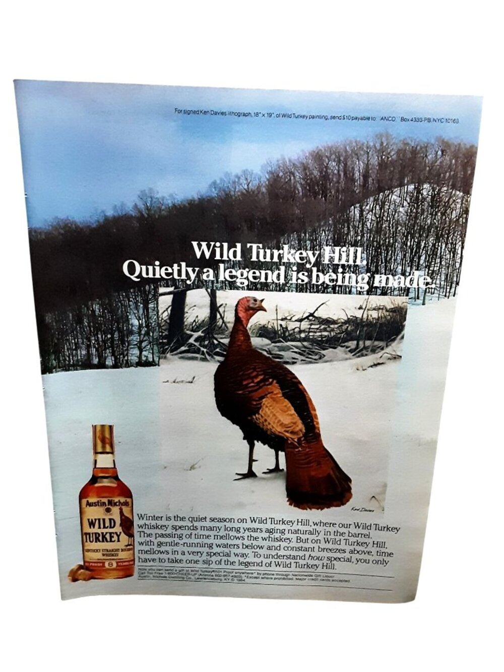 1984 Wild Turkey Whiskey Ad Full Page Turkey Bird Snow Scene Vintage